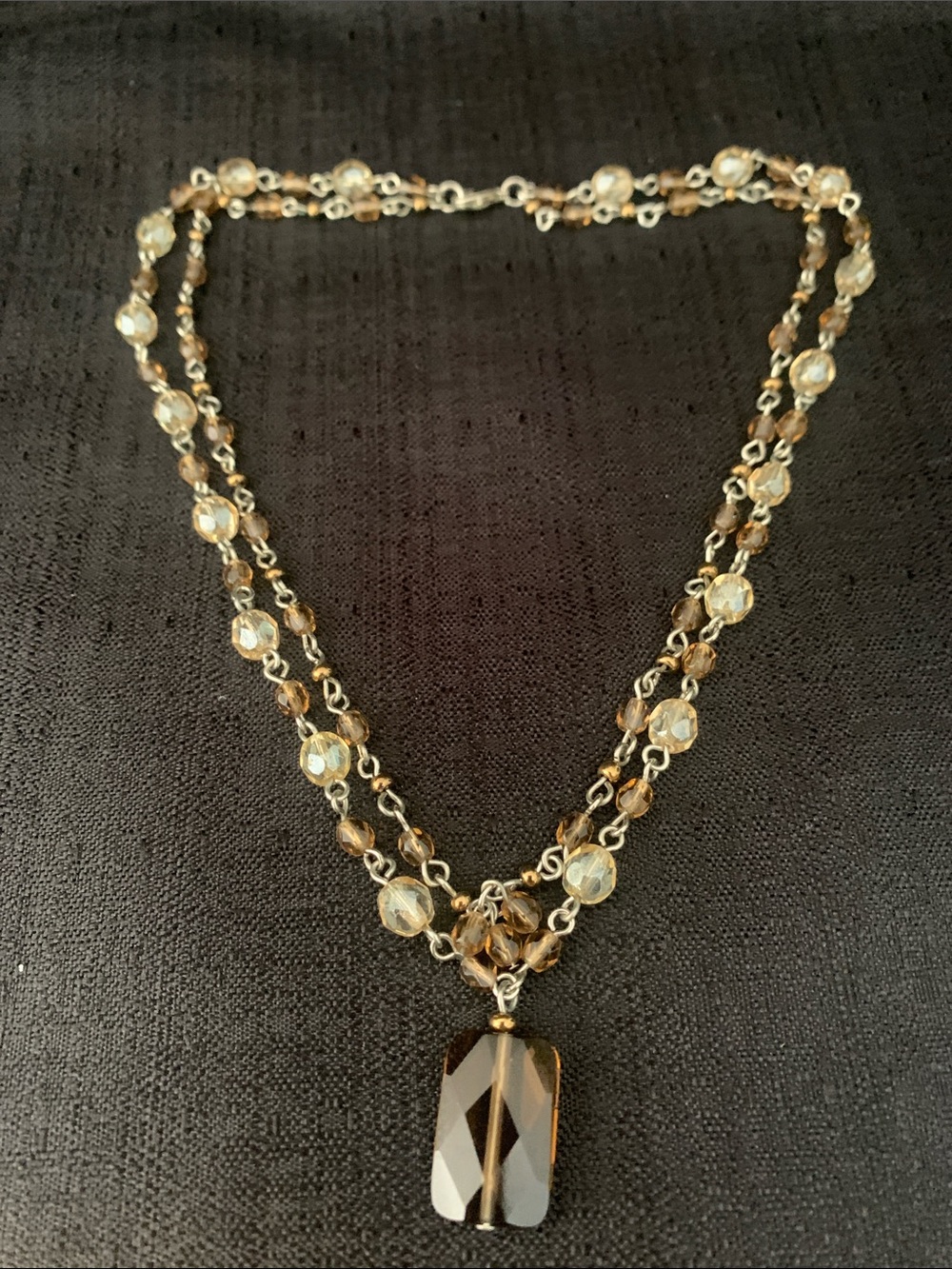 Vintage Double Strand Brown Crystal Pendant Necklace - choker Unbranded